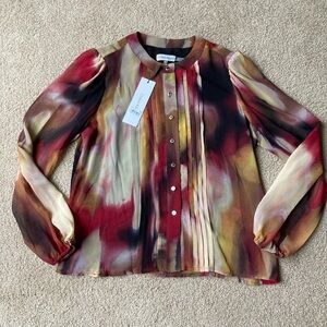 NWT Calvin Klein Blouse Button Front Multicolor XS Work Casual